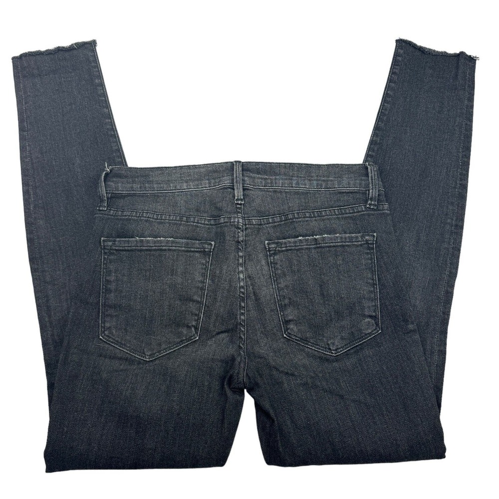 Frame Jeans Womens 27 Black Denim Le Skinny de Jeanne Distressed Raw Hem Ankle